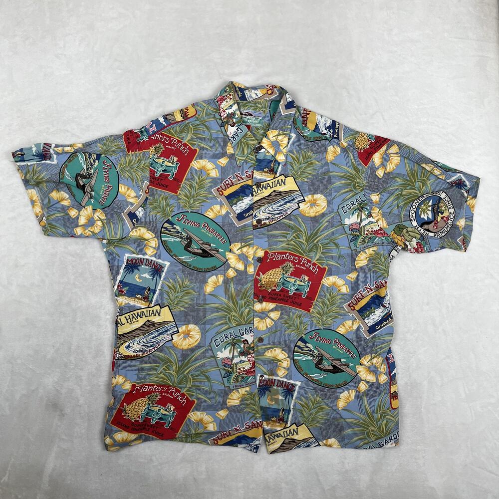 VTG Reyn Spooner Shirt Mens XL Blue Pineapple Hawaiian Short Sleeve Button Front